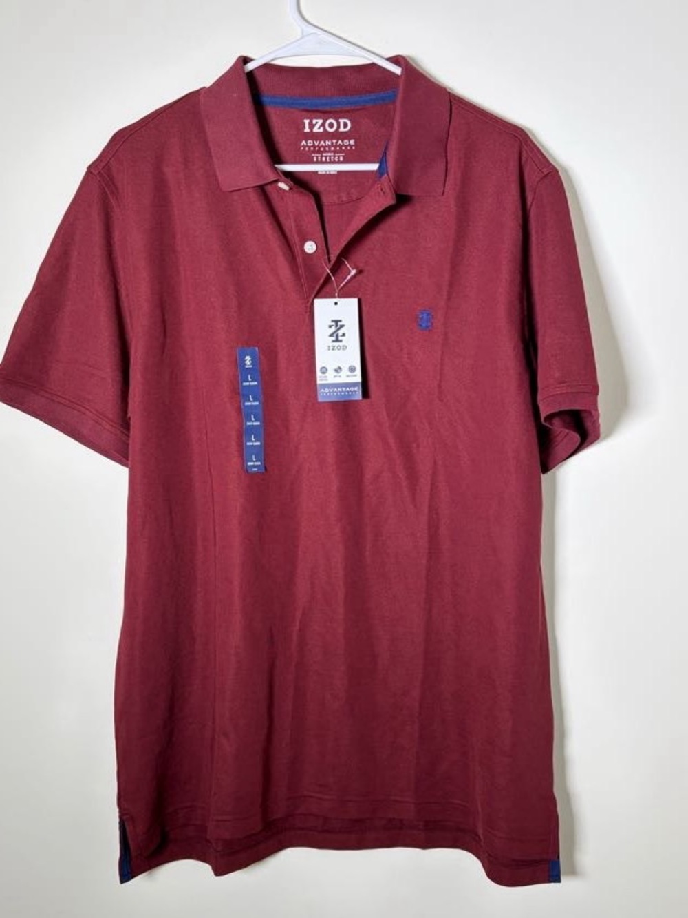 Izod Men's Large Polo Shirt in Burgundy with Blue Accents